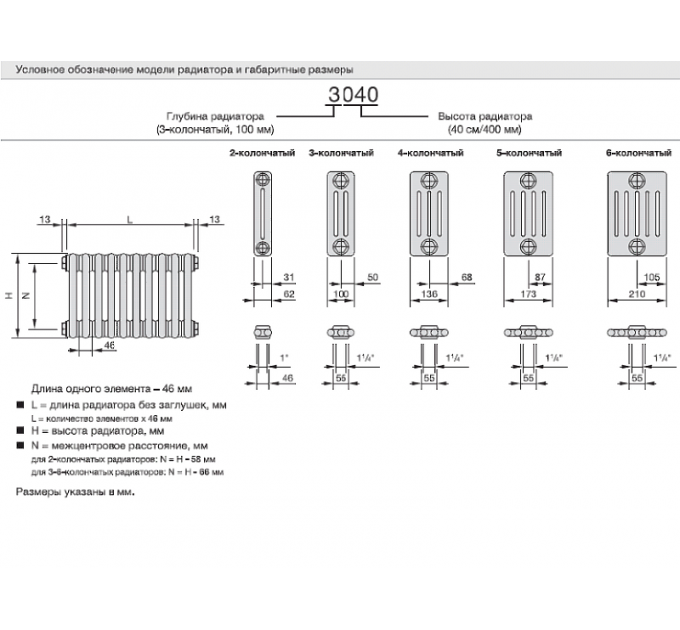 Радиатор трубчатый Zehnder Charleston Retrofit 3037, 18 сек.1/2 бок.подк. RAL9016 (кроншт.в компл)
